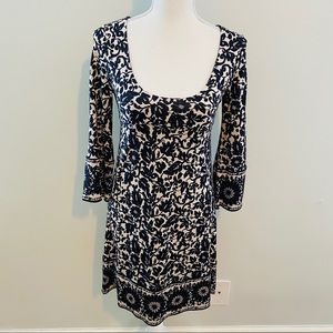 Diane Von Furstenberg Navy Cream Floral Mini Dress Size 2